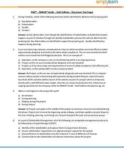 Pmp Pmbok Guide Sixth Classroom Test Paper Questions And Answersn
